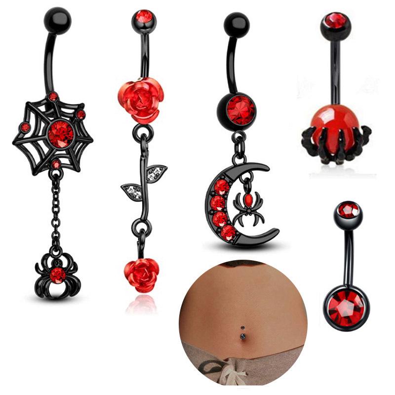 Набор колец для пупка в стиле ретро-панк Black Rose Spider – 6 шт.