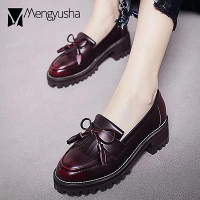 Модные женские туфли-оксфорды на толстом каблуке с бахромой и бантом на плоской подошве, женские туфли-криперы на платформе, элегантные женские мокасины Bullock на толстой подошве из резины
