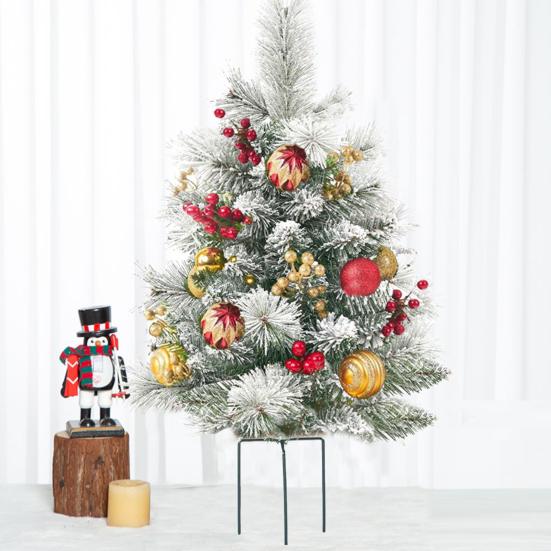 23-дюймовый светящийся искусственный рождественский наполнитель для урны, предварительно освещенная рождественская сосна с шишками, красными ягодами, треногой-колышком и светодиодной подсветкой, наполнитель для уличного крыльца