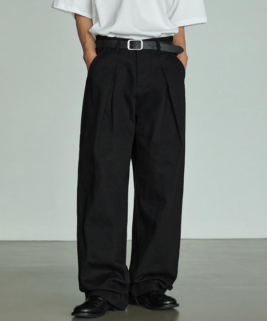 P.IN.O 776 Cotton Single-Pleat Wide Pants - Black