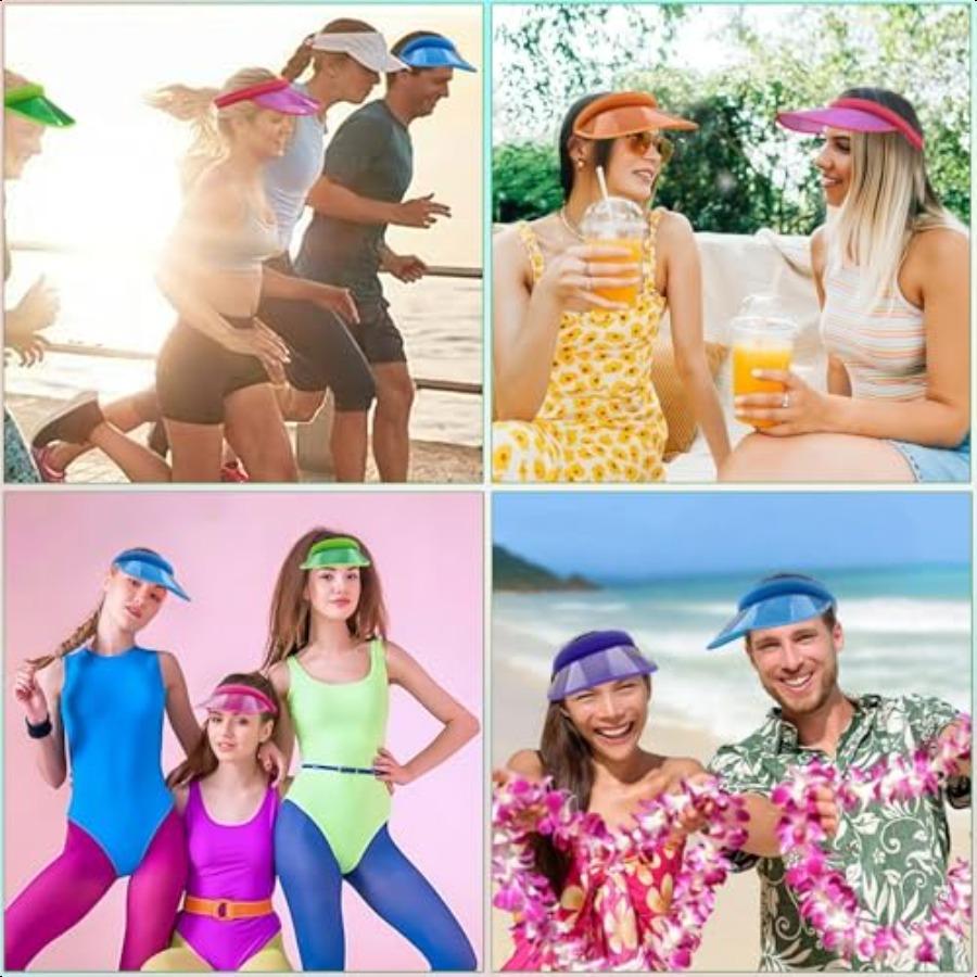 Набор из 12 унисекс солнцезащитных козырьков, пластиковые козырьки из ПВХ, широкополая прозрачная шляпа от солнца, пляжная кепка для спорта, активного отдыха, летних пляжных мероприятий