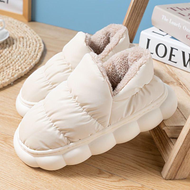Зимние непромокаемые теплые тапочки женские плюшевые меховые тапочки на платформе домашние хлопковые туфли для пар толстая подошва нескользящие тапочки