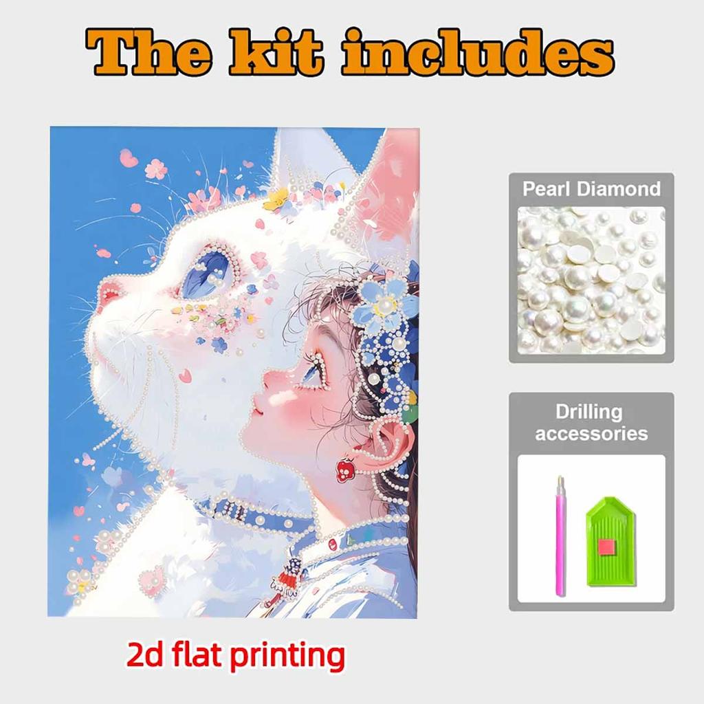 Кристальная Жемчужная Картина 5D DIY Рамка Украшение Картина Белый Кот Домашняя Настенная Декорация Прозрачный Жемчужный Самоцветный Картина Изображение Хендмейд