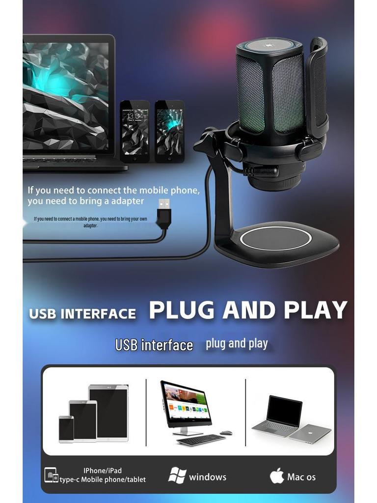 RGB USB игровая микрофонная гарнитура с поп-фильтром для киберспорта и прямых трансляций