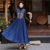 Woman Spring Chinese Style Embroidery V-Neck Sleeveless Dress Vintage Loose Cotton Casual Big Swing Dress