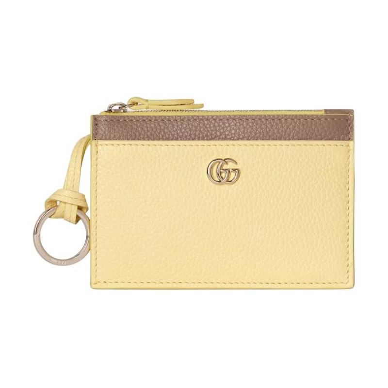 Gucci GG Marmont Iconic Double G Metal Accessories Zipper Closure Leather Key Case Women's Light Yellow with Brown