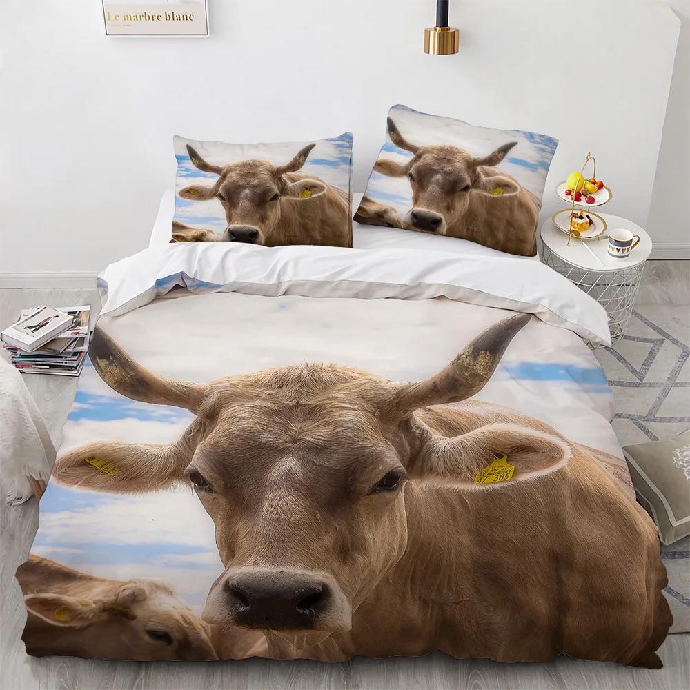 Пододеяльник с шотландской коровой размера кинг/квин, Фермерский животный бык, Комплект постельного белья, Забавный милый пододеяльник с травоядными для мальчиков и девочек