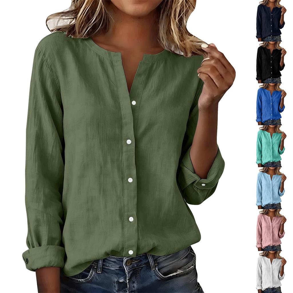 Women's Fashionable Casual Stand Collar Shirt Button-Up Long Sleeve Top