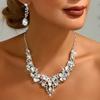 Комплект украшений из хрустальных страз, элегантное ожерелье, серьги, свадебные ожерелья, серьги, вечеринка