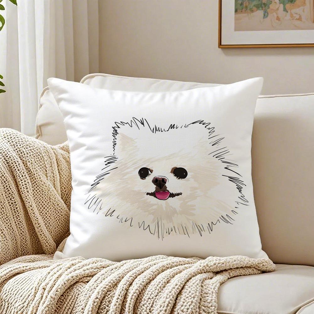 PPomeranian Cushion Cover Linen Pillowcase Soft for Sofa Bed Home Room Decor