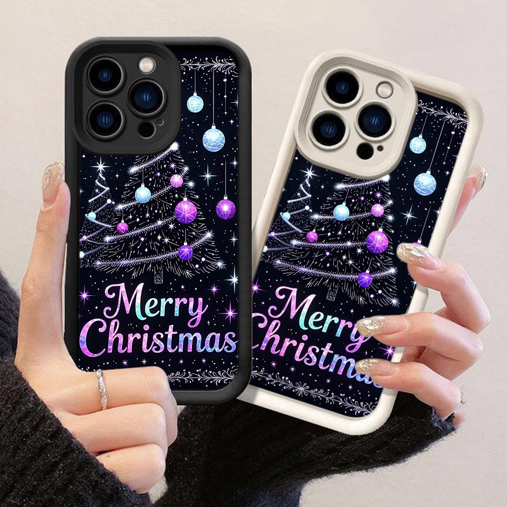 JT346 Веселая Рождественская Елка для iPhone 17 16 15 14 13 Pro Max Samsung S26 S25 Ultra A17 A07 A56 Xiaomi 15T Redmi 15c Note 14 13 12 11 Мягкий Чехол