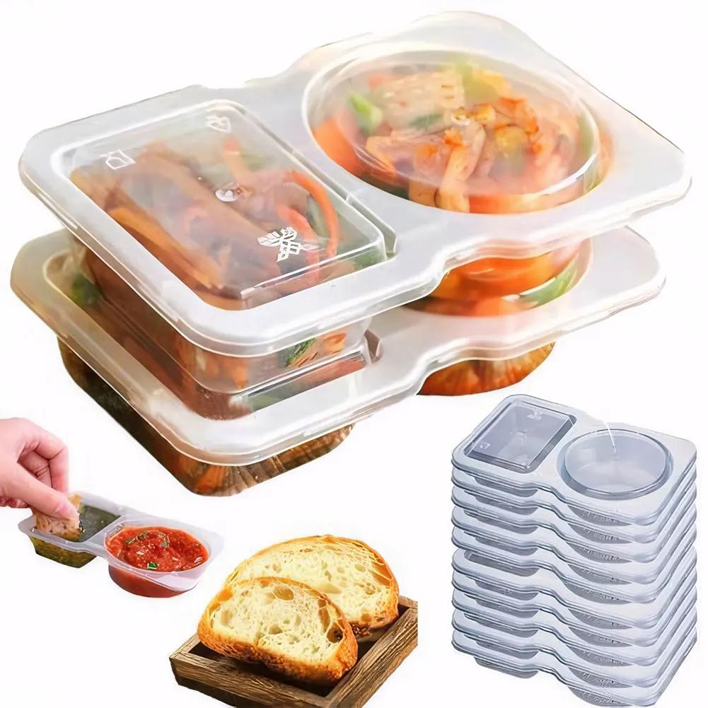 Double Compartment Transparent Dressing Containers Reusable Stackable Storage Snack Containers Disposable for Home School