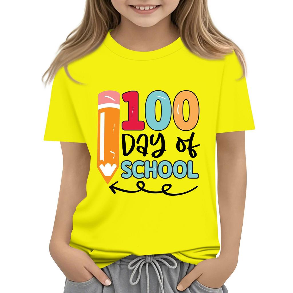 Детская модная повседневная футболка с коротким рукавом и круглым вырезом в честь 100-дневной годовщины школы