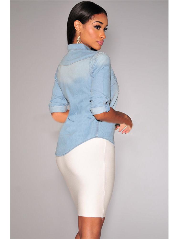 Винтажная джинсовая рубашка с длинным рукавом в европейско-американском стиле для женщин