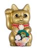 Waraku Okame Hyottoko Right Hand Raised Ceramic Lucky Cat Good Feng Offering (M-SIZE, Gold) / Maneki-neko (Lucky Cat, Maneki-neko, Luck, Shui,