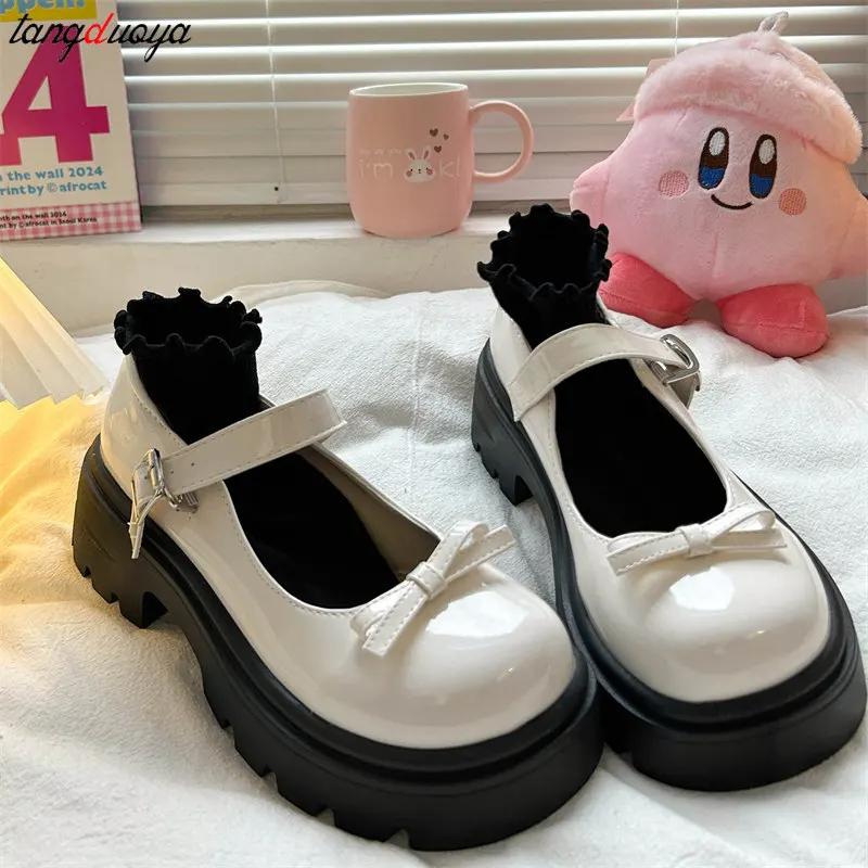 Classic Beige Platform Shoes Leather Oxford Shoes Women Bow Thick Sole Lolita Shoes Ladies Punk Gothic Shoes JK Uniform Shoes