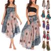 Женское летнее платье для отдыха и отдыха с принтом в виде морского берега и V-образным вырезом и разрезом