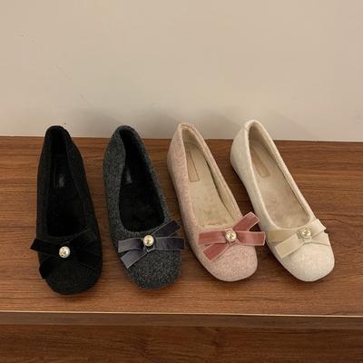 Увеличивающие внутреннюю высоту розовые шерстяные одинарные туфли женские зимние новые корейские балетки сказочные ветряные пушистые туфли на толстой подошве бархатные хлопковые туфли