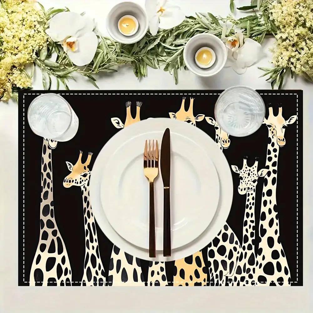 4pcs Giraffe Placemats, Imitation Linen Material, Rectangular, Hand Washable, 30.48X 45.72Inch, Suitable for Restaurant, Kitchen, Party, And Home