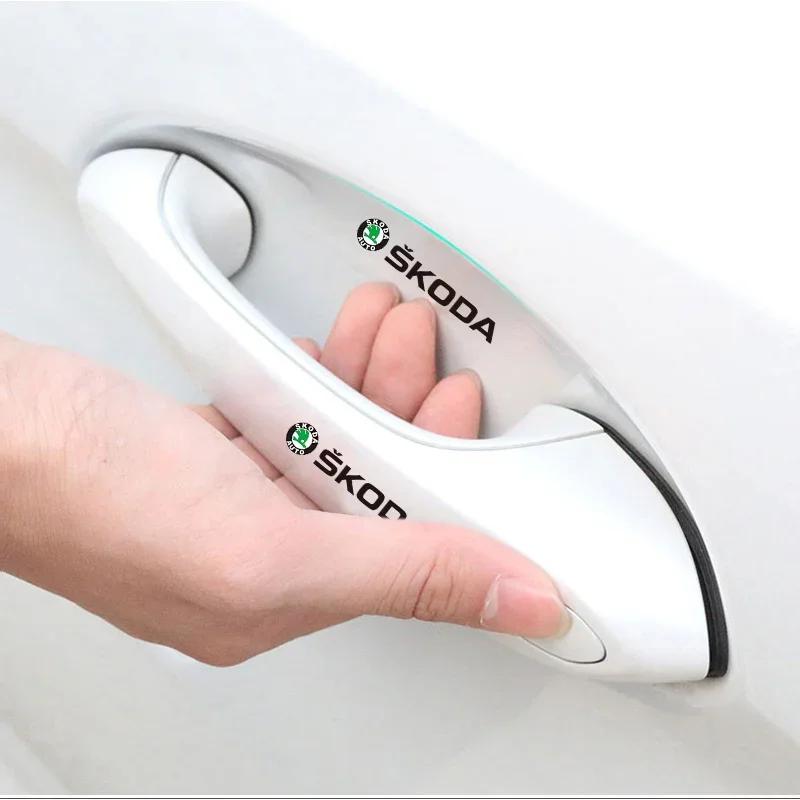 Car Sticker 8Pcs Car Door Handle Stickers Anti Scratch Protector Films For Skoda Octavia Superb Rapid Fabia Kamiq Kodiaq Karoq E