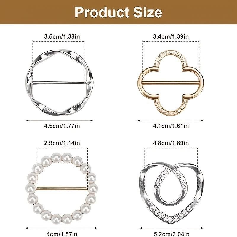 Набор из 4 элегантных зажимов-колец для шарфов - Металлические круглые пряжки-зажимы из цинкового сплава для галстуков, платьев и шарфов, модный аксессуар для женщин