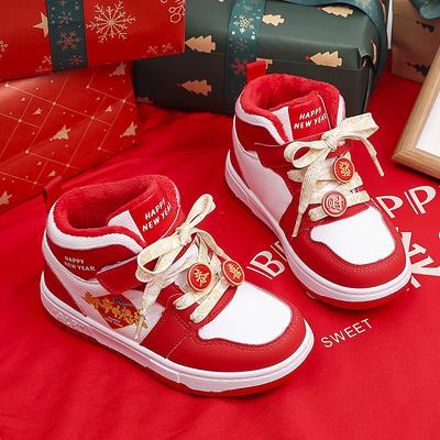 Детская повседневная обувь 2025 весна новая спортивная обувь для мальчиков повседневная обувь для девочек детская красная обувь на платформе для нового года