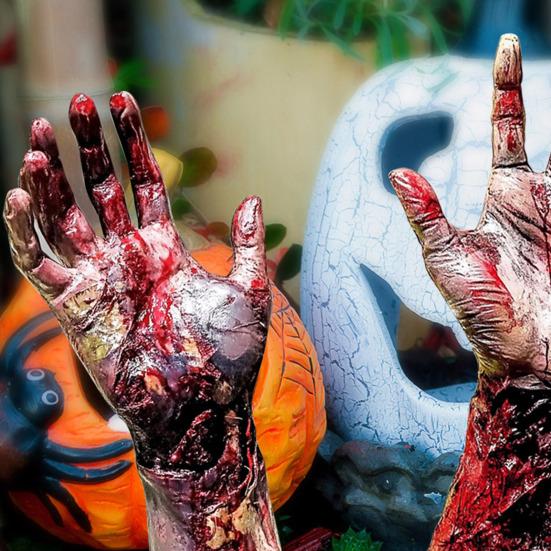 2/6 шт. Хэллоуин Вставка для карточки Кровавая рука призрака Форма Садовый кол Жуткая атмосфера Хэллоуинские мероприятия Украшение