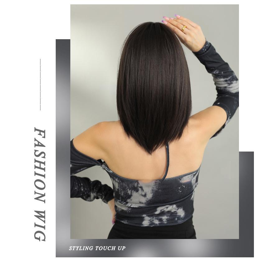 Women's Black Wig 40cm Short Hair Short Straight Hair Full Cap Rose Hair Net Natural Realistic Hair Wig