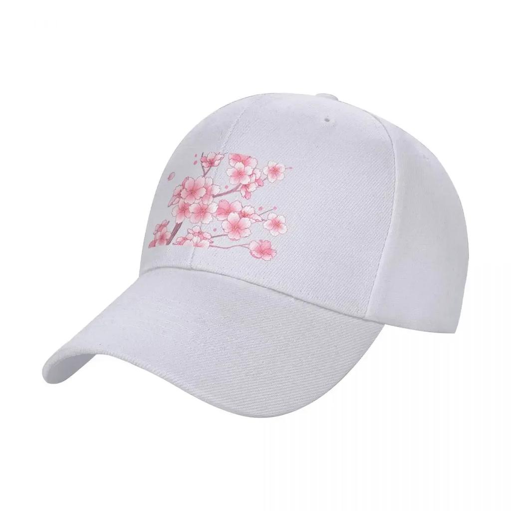 Falling Pink Sakura Cherry Blossom Branches On White Baseball Cap Brand Unisex Cap Sun Cap Funny Hats Golf Womens Beach Unisexs