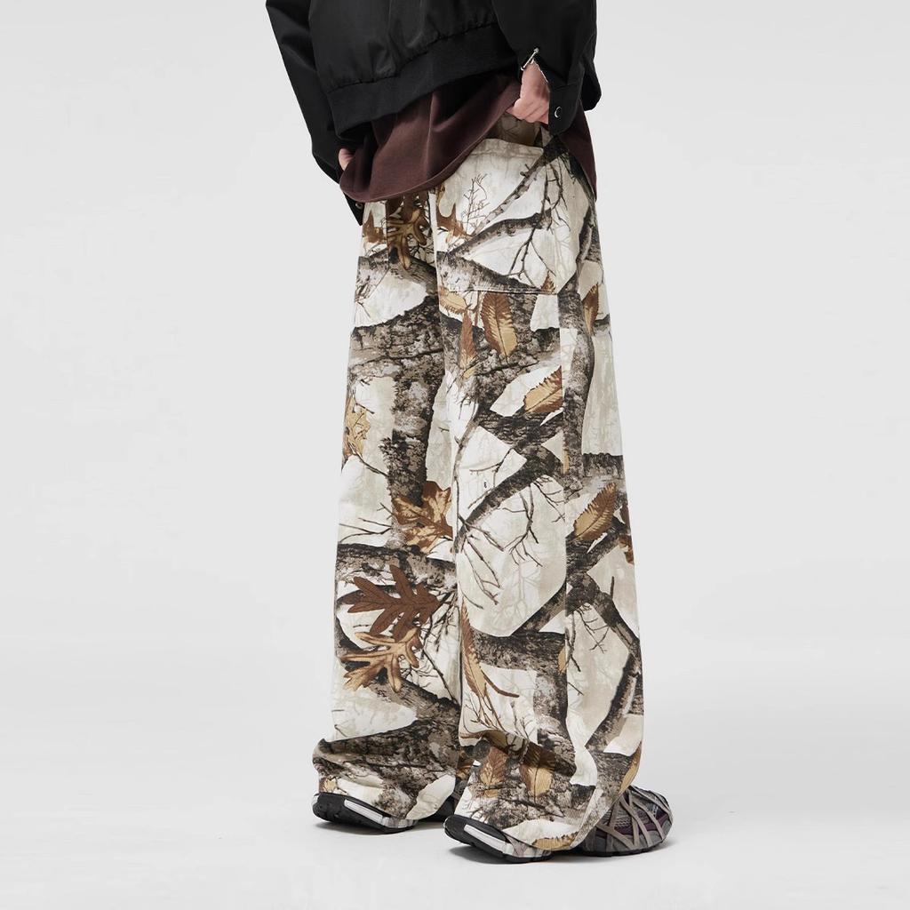 branches Graffiti full of camouflage jeans spring and autumn new loose straight wide-leg trousers