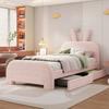 90x200cm Rabbit Shape Velvet Fabric Children Bed with Headboard 2 Drawers Ergonomic Design Strong Wood Slat Support Bed Home Furniture