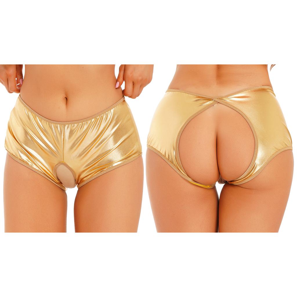 Женские блестящие шорты с вырезами металлик, трусики с низкой посадкой, нижнее белье, шорты для клубных выступлений на сцене