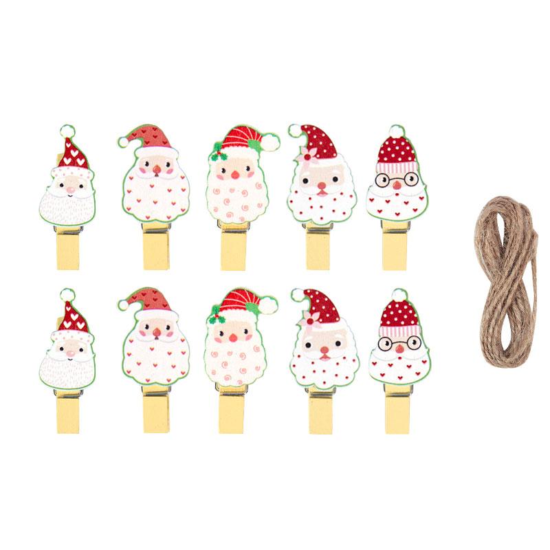 10 шт. Разноцветные рождественские деревянные зажимы для фотографий в виде медведя Санты, рождественской елки, прищепки для фотографий своими руками для новогоднего подарочного пакета