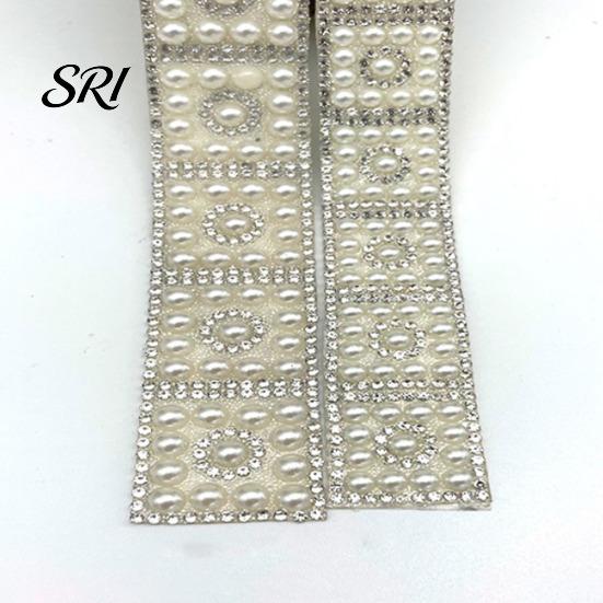 10mm Faux Pearl Trim Rhinestone Ribbon 1 Yard Self Adhesive Decorative Strip Elegant Applique White Accent for Clothing Shoes Phone DIY Crafts 30mm