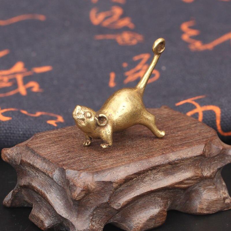 Ancient Brass Small Tea Pet Ornament Long Tail Cute Mouse Figurines Miniatures Copper Lucky Rat Study Living Room Decorations