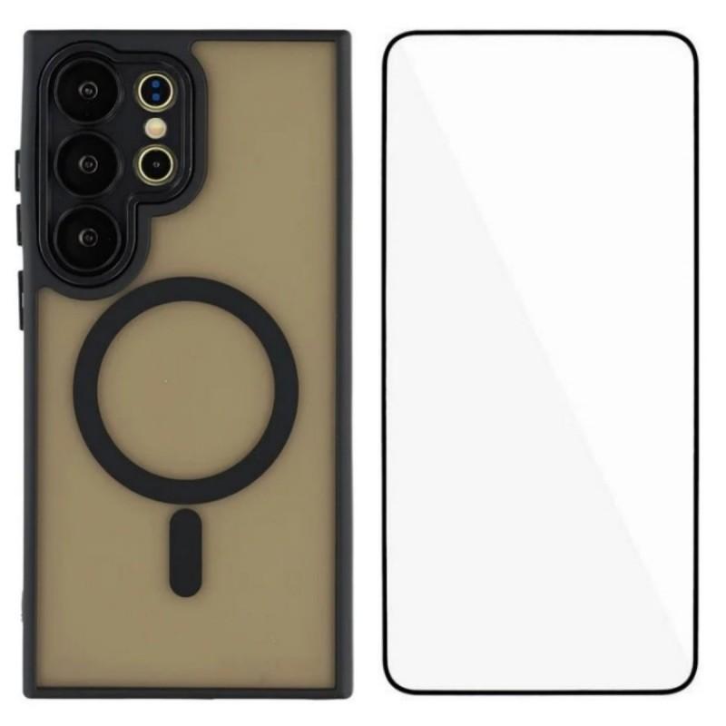 For Samsung Galaxy S24 Ultra Magnetic Case WANLONFENG QB Series PC TPU Phone Cover with Screen Film