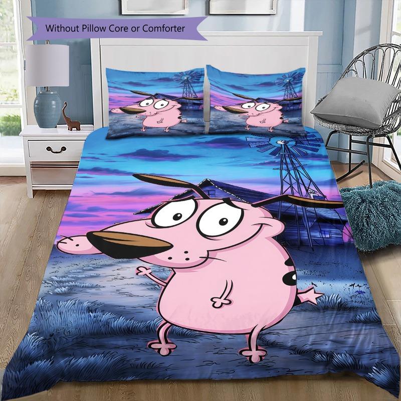 Courage The Cowardly Dog Cartoon 3 Pieces Bedding Set Soft Microfiber Duvet Cover Set With 2 Pillowcases For Bedroom Home Decor Without Comforter