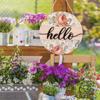 Colorful Floral Welcome Wooden Hanging Sign Vintage Hello Sign for Front Door, Boho Hello Door Sign with Flowers Decor for Christmas Holiday Festivel
