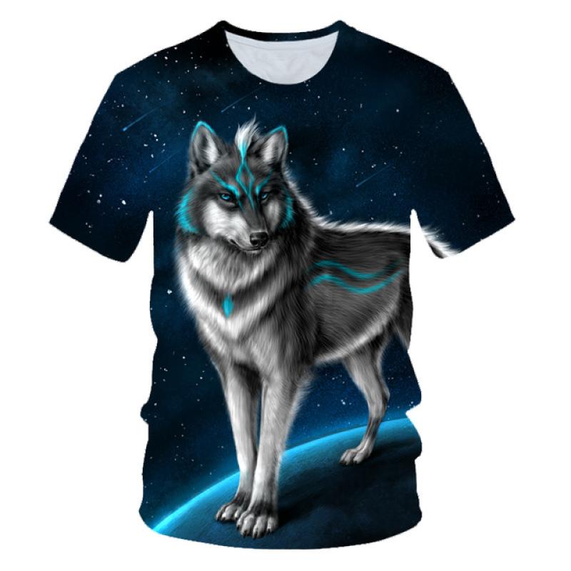Kids Animal Wolf T Shirt for Boys Summer Autumn Children's Wolf Clothes Short Sleeved Breathable Cartoon Print Cool Wolf Tops