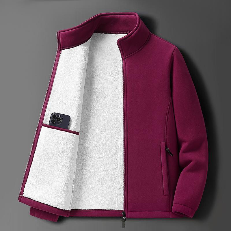 Мужская флисовая куртка из овечьей шерсти - Осень/Зима, на бархатной подкладке, толстая теплая верхняя одежда для мужчин среднего и пожилого возраста.
