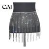 Rhinestone Tassel Waist Chain for Women, Sparkly Sexy Belly Dance Body Skirt-Style Adjustable Parties Hip Accessory, Elastic Belt Stage Performance