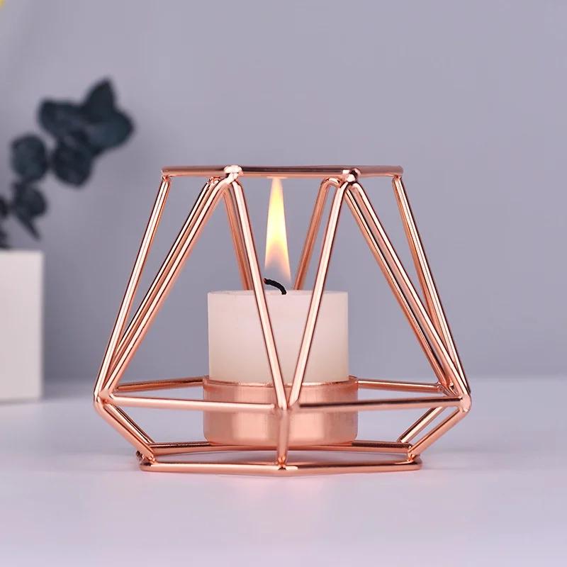 Polygonal Geometry Iron Candlestick Handicraft Simple Aromatherapy Candle Base Metal Ornaments Candlestick Container Hogar