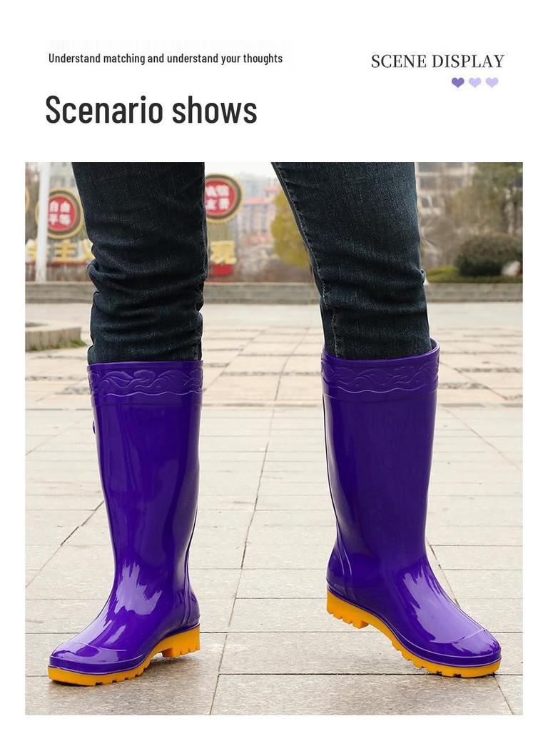 Waterproof Women's Fashion Long Rain Boots - Wear-resistant, Non-slip Rubber for Commuting or Kitchen Use