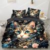 Комплект постельного белья для кошек King Size – Комплект пододеяльника с 3D-печатью Постельное белье 240x220 см Queen Роскошные спальни и подарки (Кошка, цветы, луна)