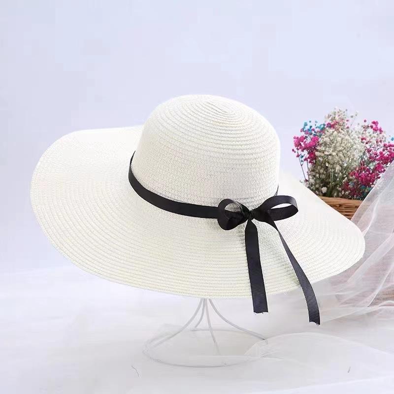 Seaside Resort Straw Hat Women's Big Brim Sun Protection Hat Foldable Bow Beach Hat UV Protection Hat Versatile Versatile