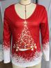 2023 Women's Christmas Print V-neck Loose Long-sleeved T-shirt Top