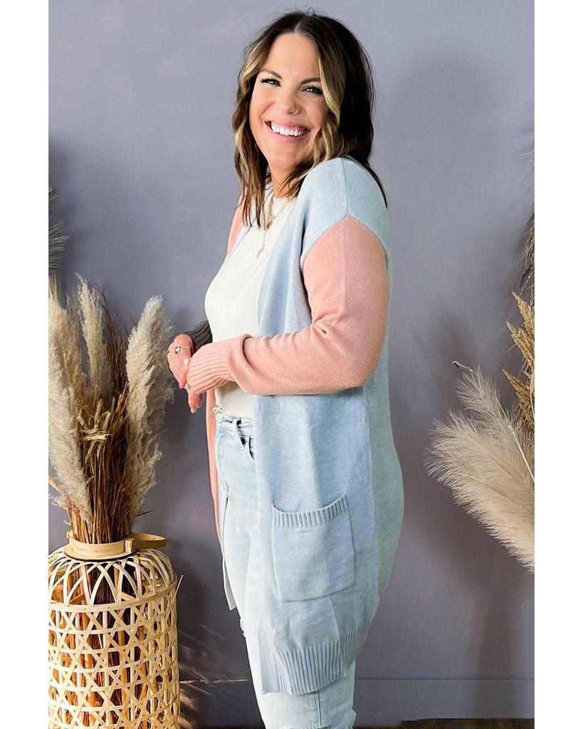 Azura Exchange Multicolor Plus Size Colorblock Pocketed Open Front Cardigan