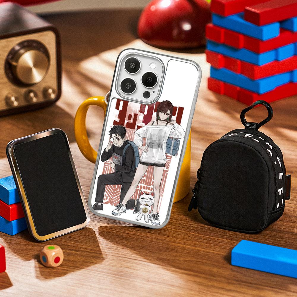Dandadan cool japan anime pattern Phone Case for iPhone 16 15 14 13 12 11 Pro Max Sheepskin Silver-edged protective case
