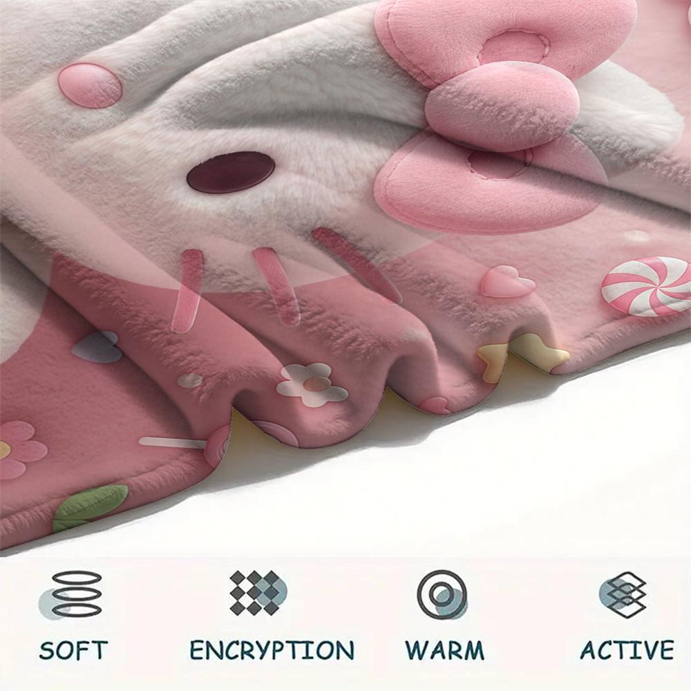1 шт. Розовое фланелевое одеяло Hello Kitty с принтом, Высококачественное, Для всех сезонов, Декор для дома, Тепло и комфорт, Идеально для рождественских подарков