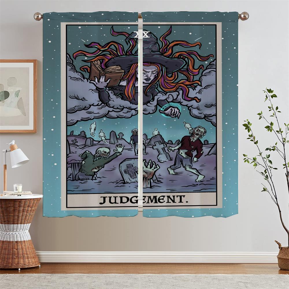 Terror Tarot Modern Living Room Curtains for Camera Tulle in Kitchen Curtains 2 Pieces Window Home and Decoration Curtain Rods